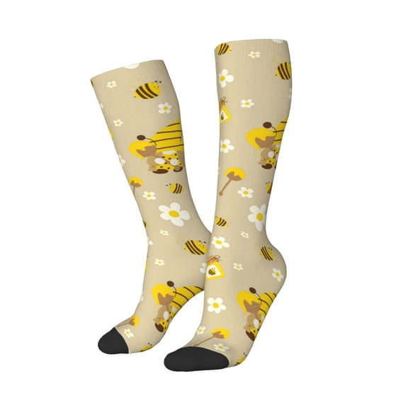 Lsque Cute Bee Gnome 2 Printed Crew Socks Men's Women's LightWeight Thin Casual Calf Socks ,Knee High Socks,Cotton Socks