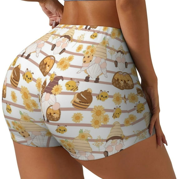 Lsque Cute Bee Gnome2 Pattern High Waisted Biker Shorts for Women-Tummy Control Fitness Athletic Workout Running Yoga Gym Shorts,Moisture-Wicking-XX-Large
