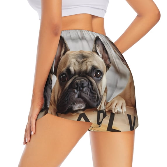 Lsque Cute Bulldogs Apply Printed Women's Running Shorts with Liner Pockets,Elastic Quick Dry Workout Athletic Gym Yoga Shorts,Womens High Waist Shorts-