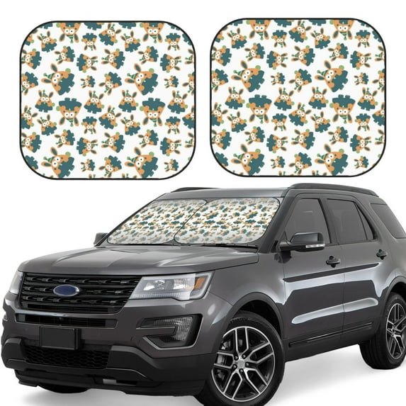 Lsque Cute Bunny 2 PCS Windshield Sun Shade | CarFoldable Window Covers | Car Accessories Reflect UV for Universal Cars SUV Truck | Medium