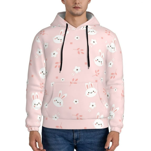 Lsque Cute Bunny Pattern Casual Men's Hoodie,Hooded Sweatshirt with Kangaroo Pocket,Pullover Hoodie-3X-Large