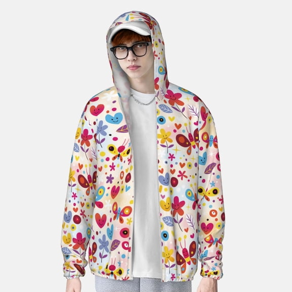 Lsque Cute Butterfly Flowers UPF 50 Lightweight Sun Protection Men's Women's Long Sleeve Shirt, Hoodie Performance -Large