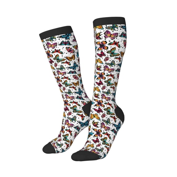 Lsque Cute Butterfly Printed Crew Socks Men's Women's LightWeight Thin Casual Calf Socks ,Knee High Socks,Cotton Socks