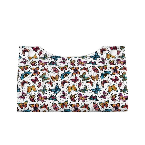 Lsque Cute Butterfly Printed Long Tissue Box Cover Holder, Facial Paper Organizer Dispenser,Triangle with Bottom Belt, PVC Leather Decorative Organizer