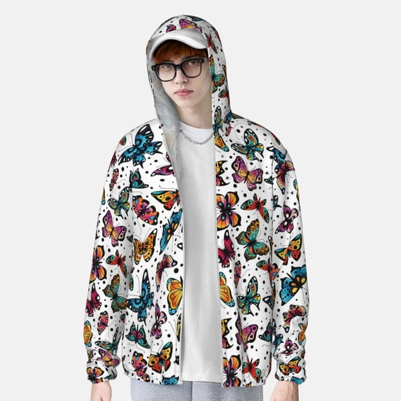 Lsque Cute Butterfly UPF 50+ Lightweight Sun Protection Men's Women's Long Sleeve Shirt, Hoodie Performance -XX-Large