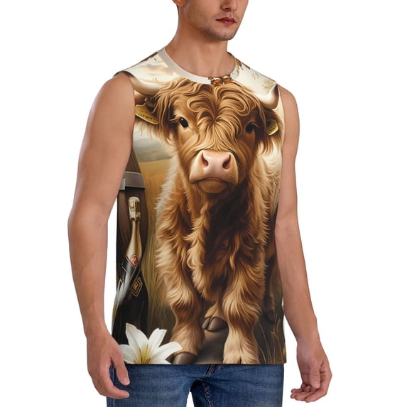 Lsque Cute Calf Butterflies A Print Men's Cotton Blend Sleeveless Muscle Shirts (S-3XL)- Moisture Wicking, Odor Protection, UPF 30+,Small