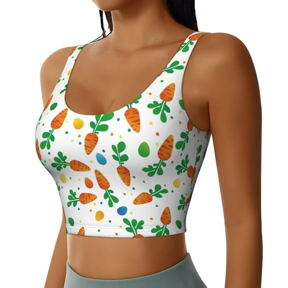 Lsque Cute Carrot Printed Women'S Sports Bra, Compression, Moisture Wicking, High-Impact Sports Bra For Women,Supportive sports bra-Small