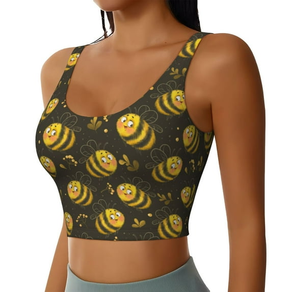 Lsque Cute Cartoon Bees Printed Women'S Sports Bra, Compression, Moisture Wicking, High-Impact Sports Bra For Women,Supportive sports bra-Large