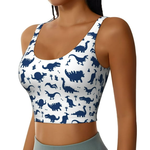 Lsque Cute Cartoon Dinosaur Printed Women'S Sports Bra, Compression, Moisture Wicking, High-Impact Sports Bra For Women,Supportive sports bra-X-Large