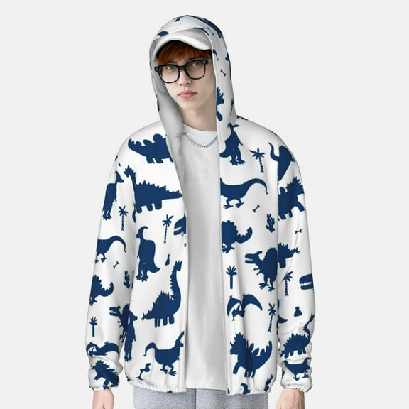 Lsque Cute Cartoon Dinosaurs UPF 50+ Lightweight Sun Protection Men's Women's Long Sleeve Shirt, Hoodie Performance -Large