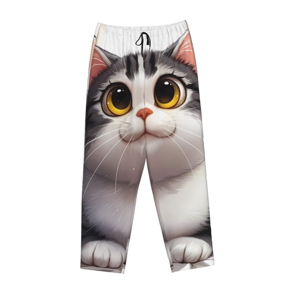 Lsque Cute Cartoon Kitten Print Women's Pajama Pants, Lounge Pant - Comfortable Home Wear,Elastic Waistband, Stylish Design-Small