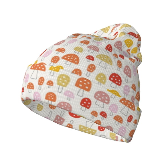 Lsque Cute Cartoon Mushrooms Pattern Knitted Beanie, Unisex Winter Hat, Knit Hat Winter Beanies Thick Fisherman Beanies Cuffed Plain Skull Caps