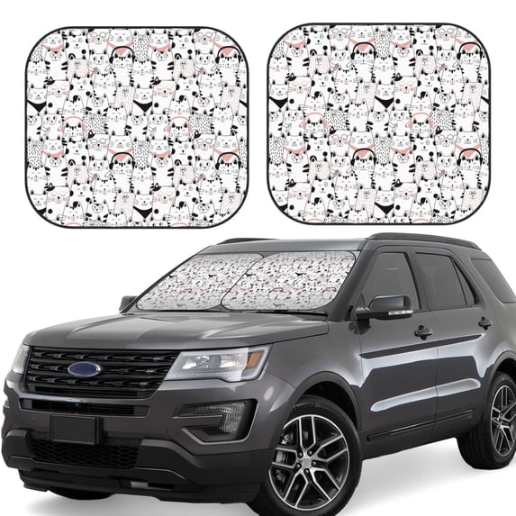 Lsque Cute Cat 2 PCS Windshield Sun Shade | CarFoldable Window Covers | Car Accessories Reflect UV for Universal Cars SUV Truck | Large
