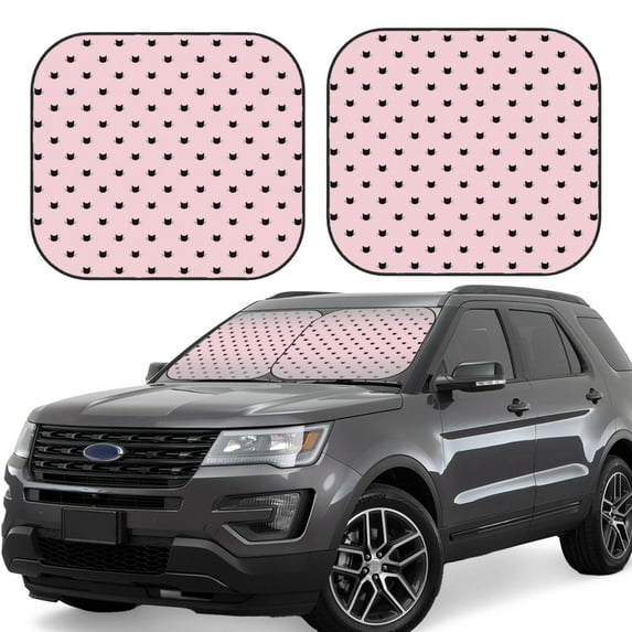 Lsque Cute Cat 2 PCS Windshield Sun Shade | CarFoldable Window Covers | Car Accessories Reflect UV for Universal Cars SUV Truck | Medium