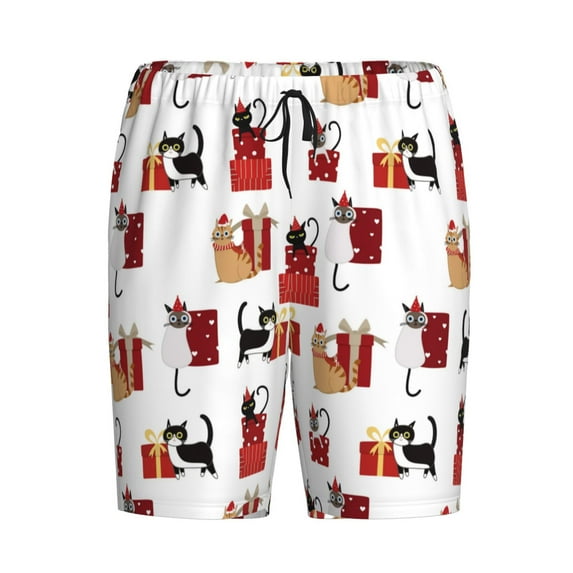 Lsque Cute Cat And Christmas Gift Mens Sleep Pajama Shorts,Short Pajama Pants, Cotton Ultra-Soft Knit-XX-Large