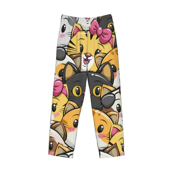 Lsque Cute Cat Cartoon Print Men's Pajama Pants, Lounge Pant - Comfortable Home Wear,Elastic Waistband, Stylish Design-Medium