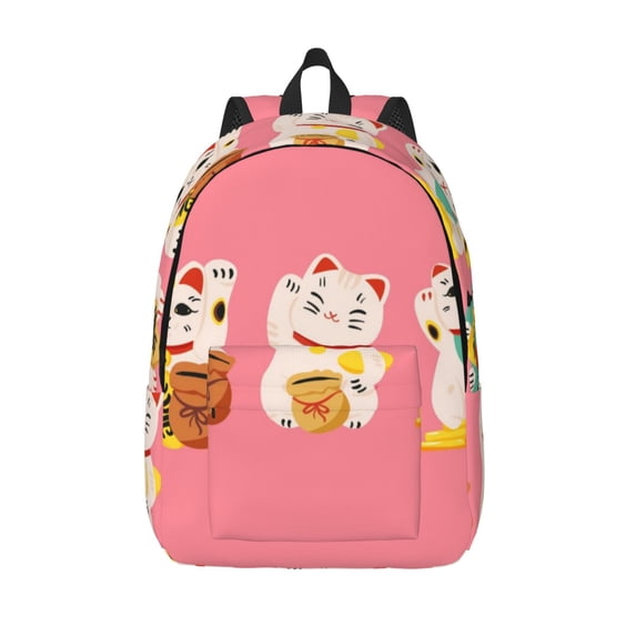 Lsque Cute Cat Pattern Canvas Daypack, Durable Backpack, High-quality Versatile Backpack,Vintage Compact Backpack-Medium