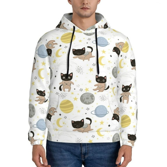 Lsque Cute Cat Pattern Casual Men's Hoodie,Hooded Sweatshirt with Kangaroo Pocket,Pullover Hoodie-Small