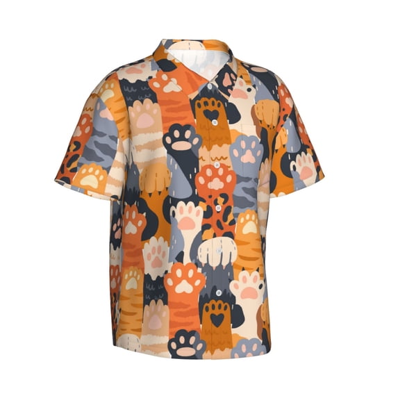 Lsque Cute Cat Paw pattern Hawaiian Shirt for Men, Unisex Summer Beach Casual Short Sleeve Button Down Shirts-3X-Large