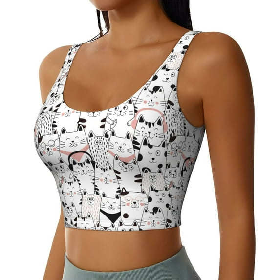 Lsque Cute Cat Printed Women'S Sports Bra, Compression, Moisture Wicking, High-Impact Sports Bra For Women,Supportive sports bra-XX-Large