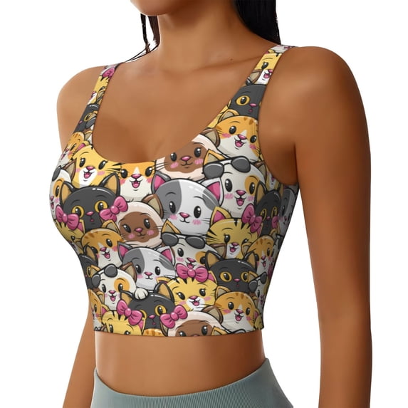 Lsque Cute Cat Printed Women'S Sports Bra, Compression, Moisture Wicking, High-Impact Sports Bra For Women,Supportive sports bra-
