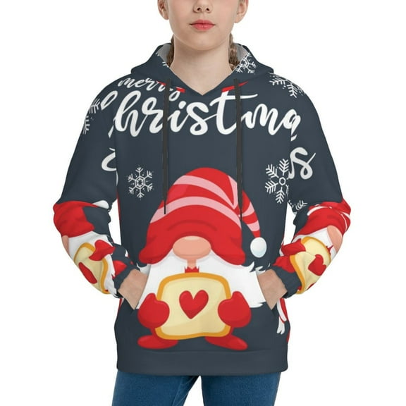 Lsque Cute Christmas Gnomes (2) Patten Youth Hoodie Sweatshirt Pullover with Kangaroo Pocket Boys and Girls Hoodie Warm Hoodie for Kids-Small
