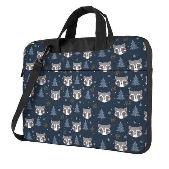 Lsque Cute Christmas Tree Raccoon Pattern Laptop Bag – Portable & Slim Single-Shoulder Computer Case with Adjustable Strap, Protective, Lightweight for 13”/14”/15.6” Laptops