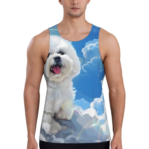 Lsque Cute Cloud Bichon Frise Pattern Mens Tank Tops Muscle Athletic Quick Dry Sleeveless Workout Fitness T Shirts Beach Tank Top, Loose-fit Sleeveless Shirt for Men-Large