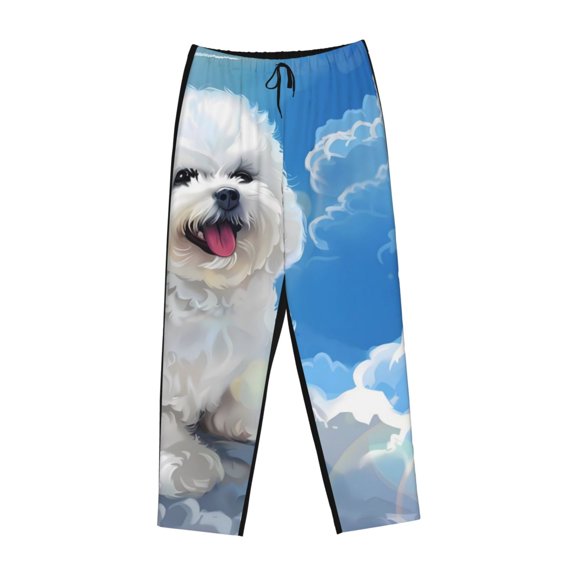 Lsque Cute Cloud Bichon Frise Print Women's Pajama Pants, Lounge Pant - Comfortable Home Wear,Elastic Waistband, Stylish Design-