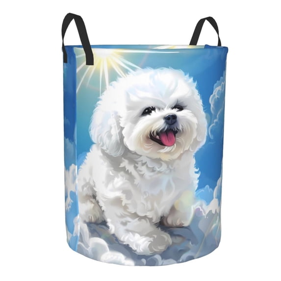 Lsque Cute Cloud Bichon Frise pattern Laundry Hamper Basket, Tall Woven Rope Hamper Basket for Clothes, Lightweight Storage Basket, Collapsible Waterproof-Medium