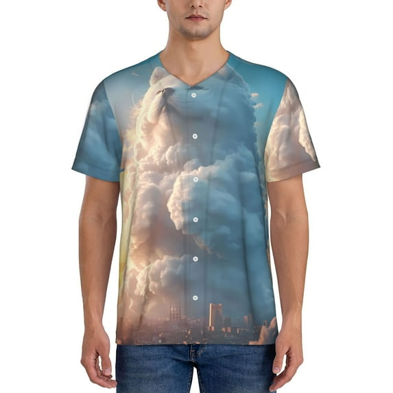 Lsque Cute Cloud Cat Pattern Mens Polo Golf Shirts Funny Graphics Shorts Sleeve Button Shirts Baseball T-shirt-X-Large