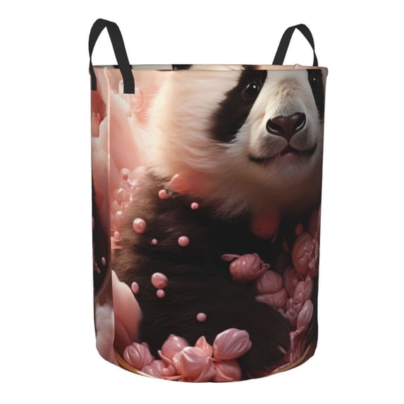 Lsque Cute Cloud Panda pattern Laundry Hamper Basket, Tall Woven Rope Hamper Basket for Clothes, Lightweight Storage Basket, Collapsible Waterproof-Medium