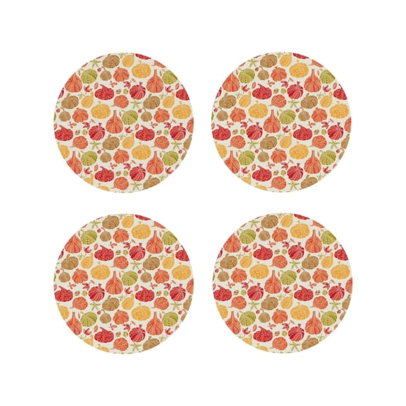 Lsque Cute Colorful Pumpkins Pattern 4" Drink Coasters Set of 4, PVC Leather Absorbent Coasters, Table Coaster Set Decorative Coffee Cup Coasters Housewarming Gift -Round Shape