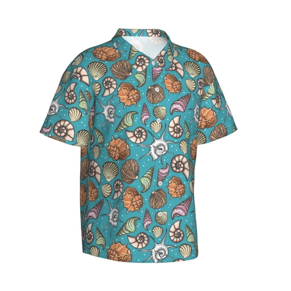 Lsque Cute Conch pattern Hawaiian Shirt for Men, Unisex Summer Beach Casual Short Sleeve Button Down Shirts-X-Large