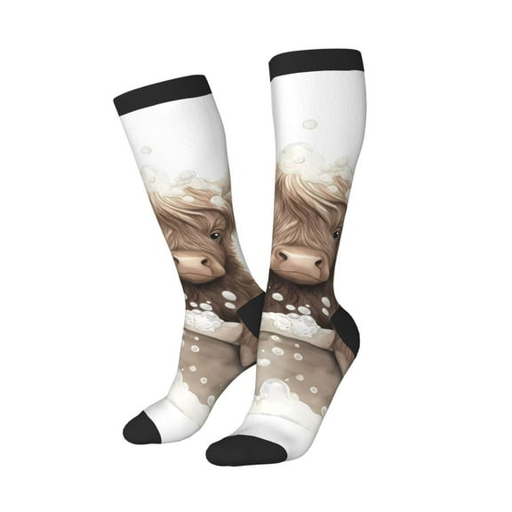 Lsque Cute Cow Bath Printed Crew Socks Men's Women's LightWeight Thin Casual Calf Socks ,Knee High Socks,Cotton Socks