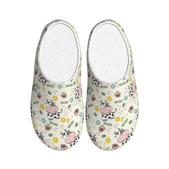 Lsque Cute Cow Pattern Womens Comfort Cotton on Scuff With Memory Foam and Anti-skid Sole Slipper-35/36