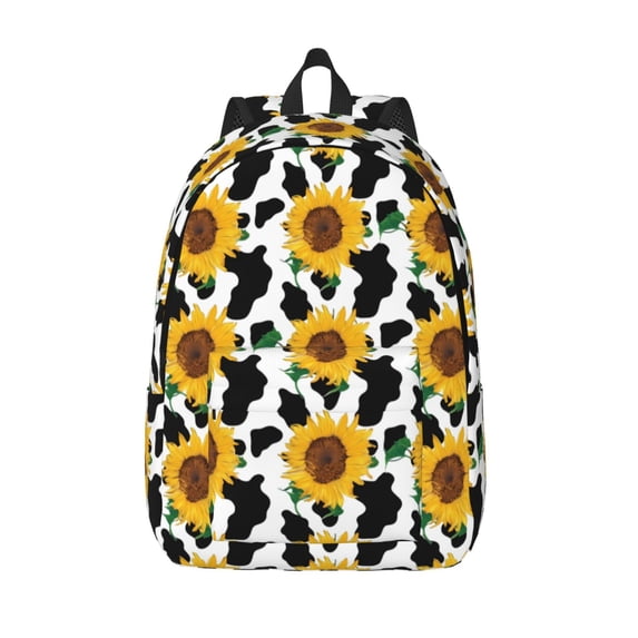 Lsque Cute Cow Print Sunflower B Pattern Canvas Daypack, Durable Backpack, High-quality Versatile Backpack,Vintage Compact Backpack-Medium