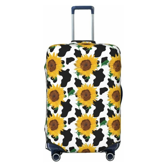 Lsque Cute Cow Print Sunflower B Printed Luggage Cover, Travel Luggage Protector,Scratch and Dirt Resistant, Fits 18-32 Inch Luggage - X-Large