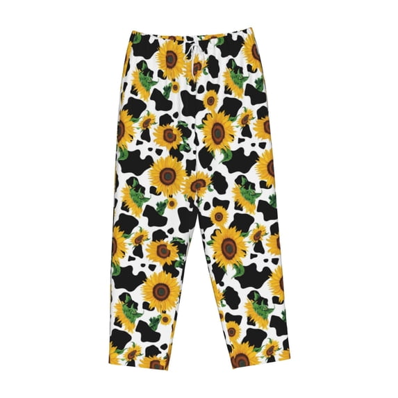 Lsque Cute Cow Print Sunflower D Print Women's Pajama Pants, Lounge Pant - Comfortable Home Wear,Elastic Waistband, Stylish Design-Large