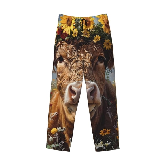 Lsque Cute Cow Sunflower Crown A Print Men's Pajama Pants, Lounge Pant - Comfortable Home Wear,Elastic Waistband, Stylish Design-Small