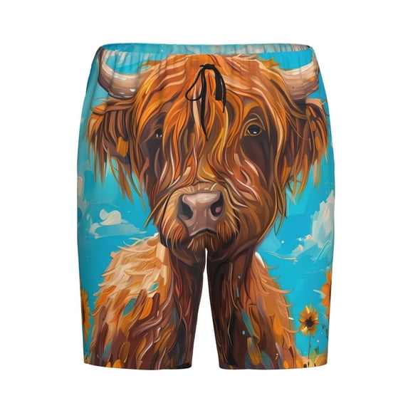 Lsque Cute Cow Sunflowers Art Mens Sleep Pajama Shorts,Short Pajama Pants, Cotton Ultra-Soft Knit-3X-Large