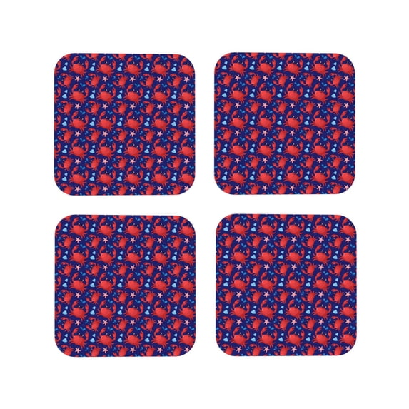 Lsque Cute Crabs Pattern 4" Drink Coasters Set of 4, PVC Leather Absorbent Coasters, Table Coaster Set Decorative Coffee Cup Coasters Housewarming Gift -Square