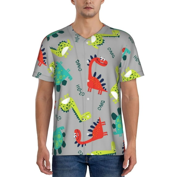 Lsque Cute Dinosaur Pattern Mens Polo Golf Shirts Funny Graphics Shorts Sleeve Button Shirts Baseball T-shirt-Large