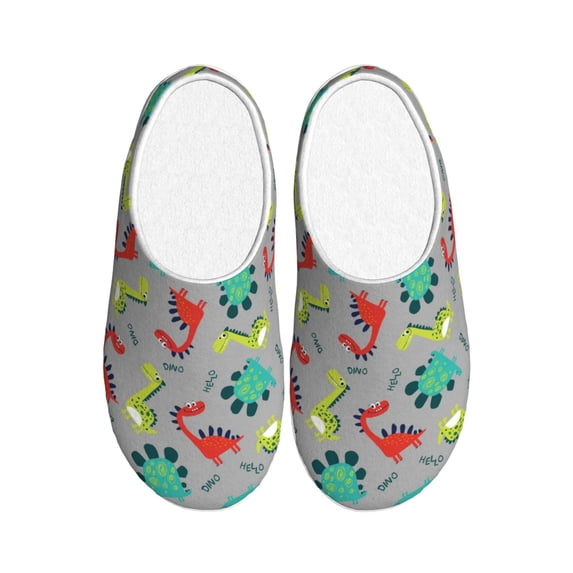 Lsque Cute Dinosaur Pattern Womens Comfort Cotton on Scuff With Memory Foam and Anti-skid Sole Slipper-46/47
