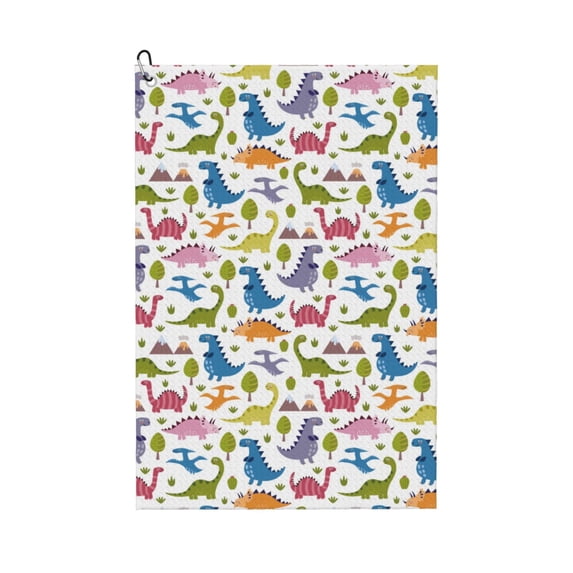 Lsque Cute Dinosaur Premium Golf Towel - Ultra Absorbent and Quick Drying Microfiber Towel with Carabiner - Gift for Men -24" X 16"