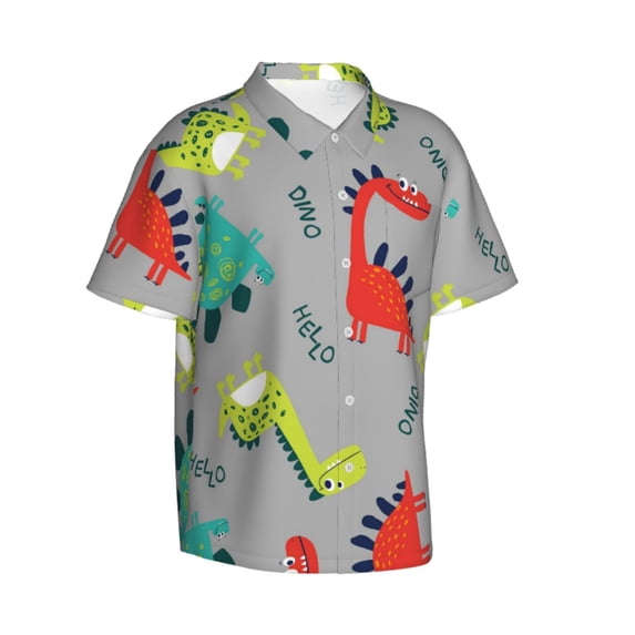 Lsque Cute Dinosaur pattern Hawaiian Shirt for Men, Unisex Summer Beach Casual Short Sleeve Button Down Shirts-XX-Large