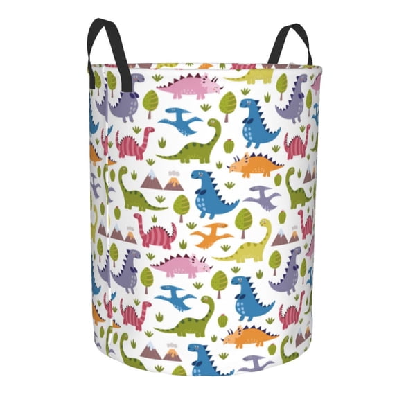 Lsque Cute Dinosaur pattern Laundry Hamper Basket, Tall Woven Rope Hamper Basket for Clothes, Lightweight Storage Basket, Collapsible Waterproof-Medium