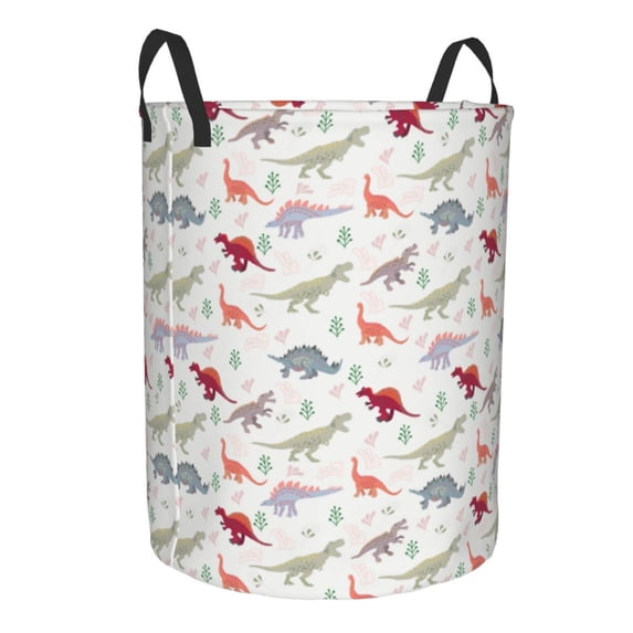 Lsque Cute Dinosaur pattern Laundry Hamper Basket, Tall Woven Rope Hamper Basket for Clothes, Lightweight Storage Basket, Collapsible Waterproof-Small