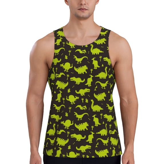 Lsque Cute Dinosaurs (2) Pattern Mens Tank Tops Muscle Athletic Quick Dry Sleeveless Workout Fitness T Shirts Beach Tank Top, Loose-fit Sleeveless Shirt for Men-X-Large