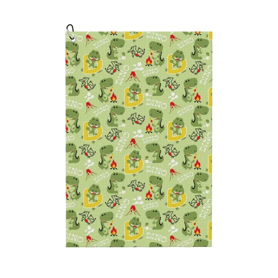 Lsque Cute Dinosaurs Cartoon Premium Golf Towel - Ultra Absorbent and Quick Drying Microfiber Towel with Carabiner - Gift for Men -24" X 16"